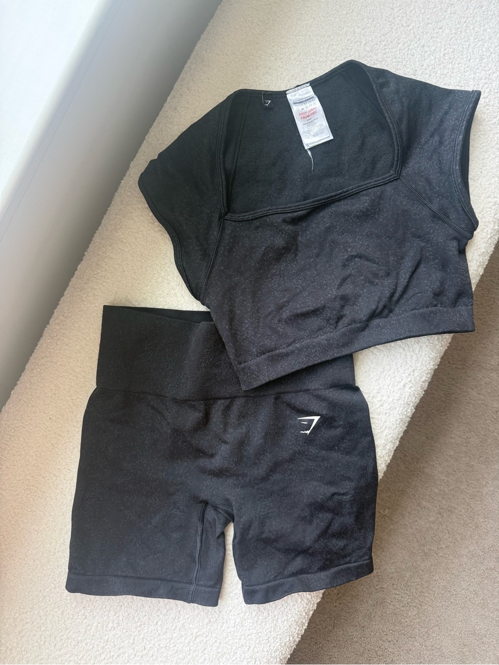 Gymshark Black Cropped Top and High-Waist Bike Shorts Set